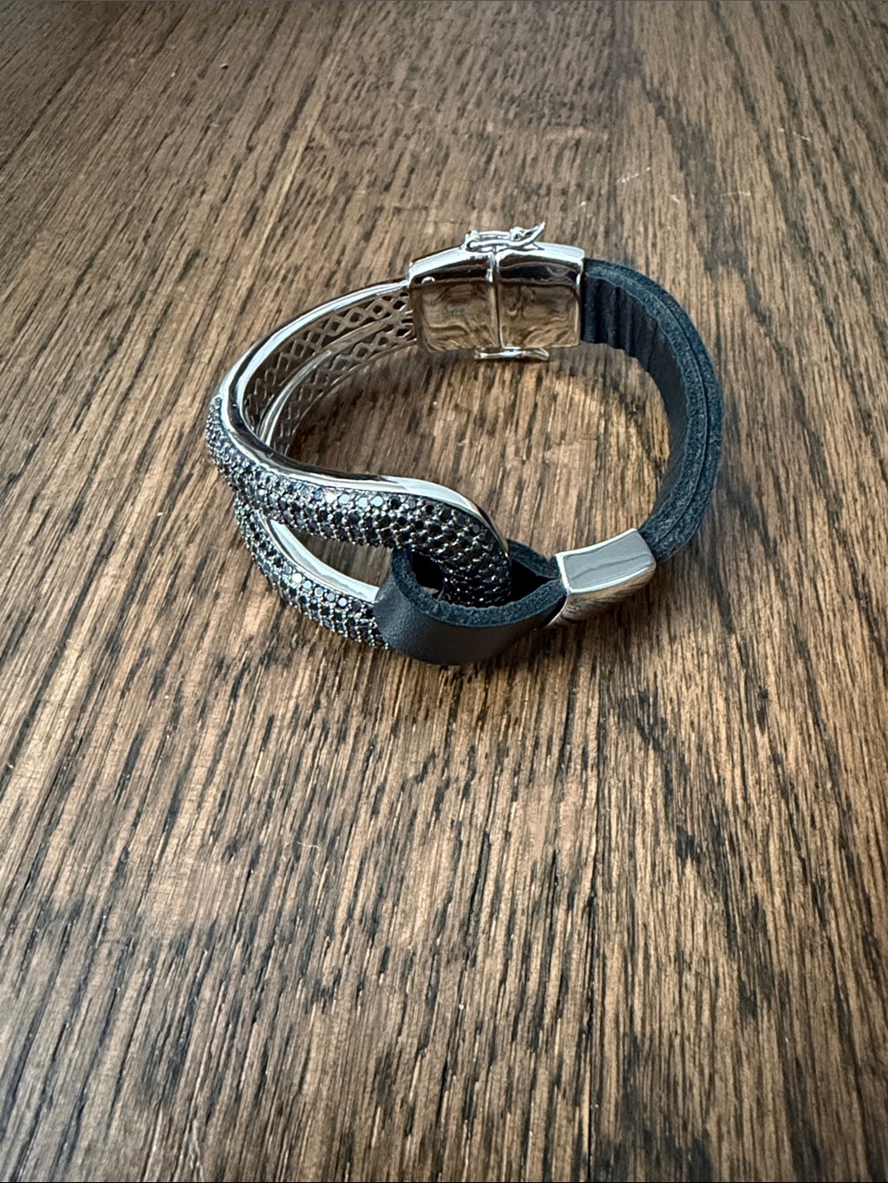 Black leather & silver bracelet